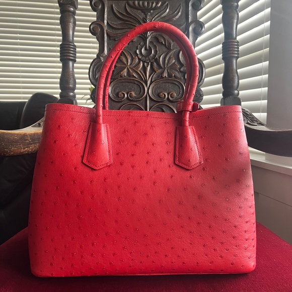 Prada Ostrich Medium Double Bag Rosso Tote - Picture 2 of 15